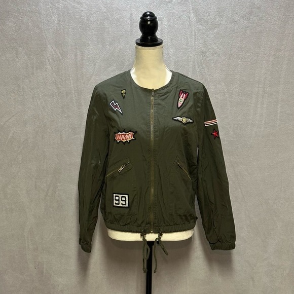 Free Bird | Army Zip Up Jacket with Patchwork | Army Green  | Size: L - Picture 1 of 9
